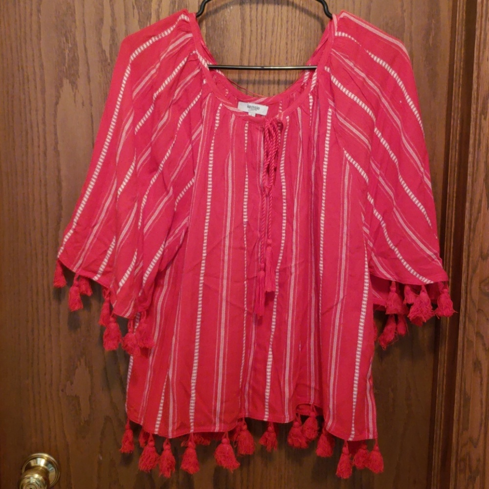 Red and white Tassel top